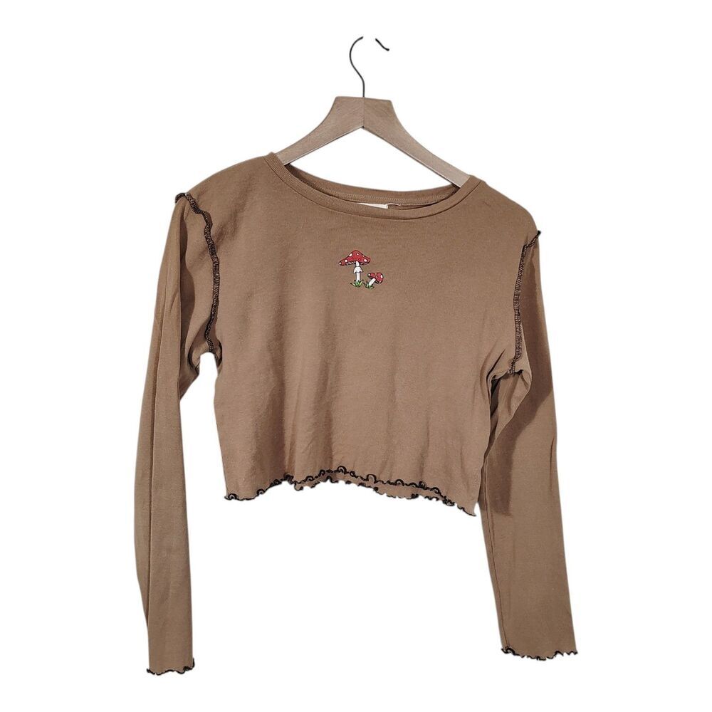 Urban Nation XL Mushroom Crop Top Lettuce Hem Cottagecore Fairycore Y2K